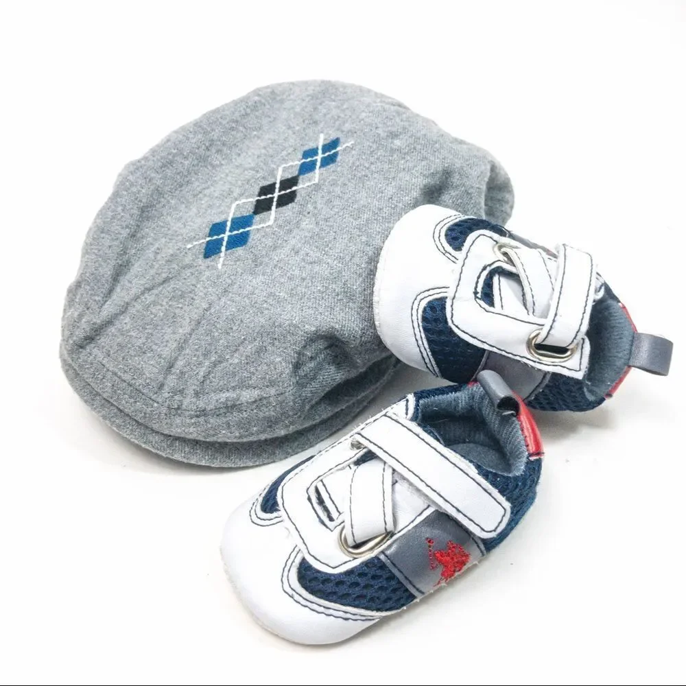 Preppy Baby Boy Bundle: Sneakers & Argyle Newsboy Hat